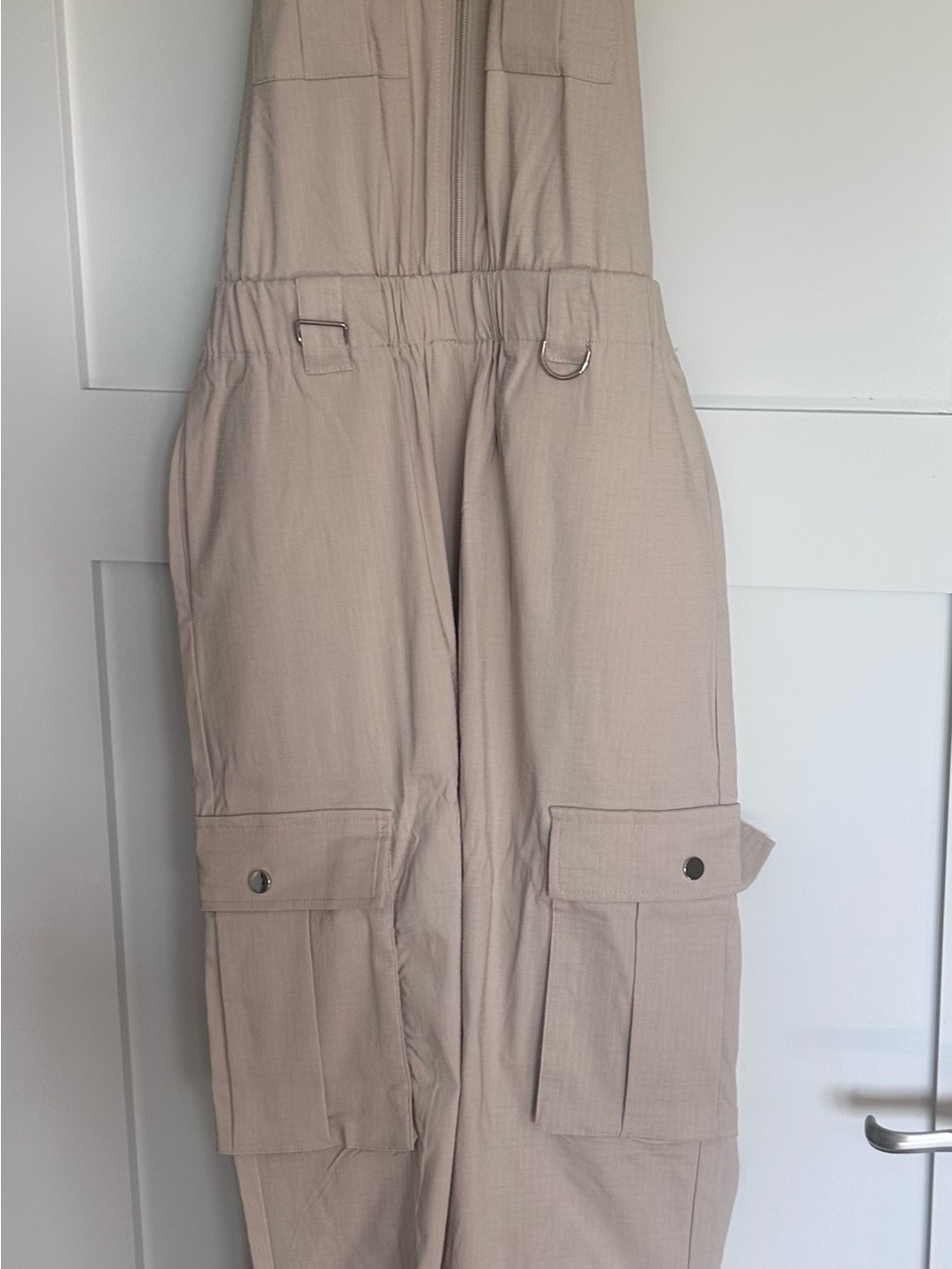 Beige Utility Cargo Jumpsuit
